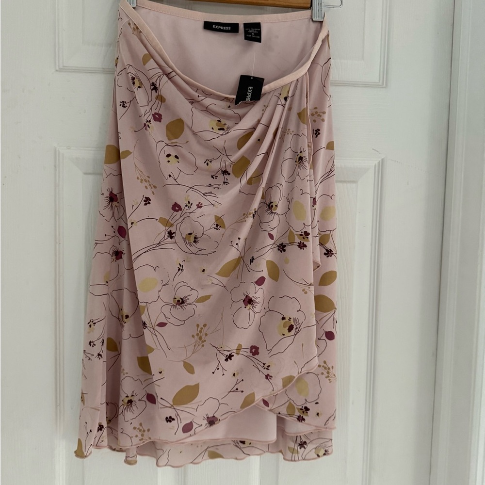 Express Pink Floral Asymmetrical Skirt